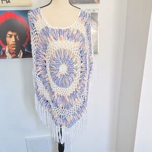SHEIN Crochet Fringe Cover-Up in White, Blue & Peach